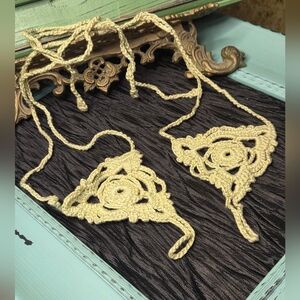 Handmade Pair of Crochet Light Green Lace Barefoot Sandals